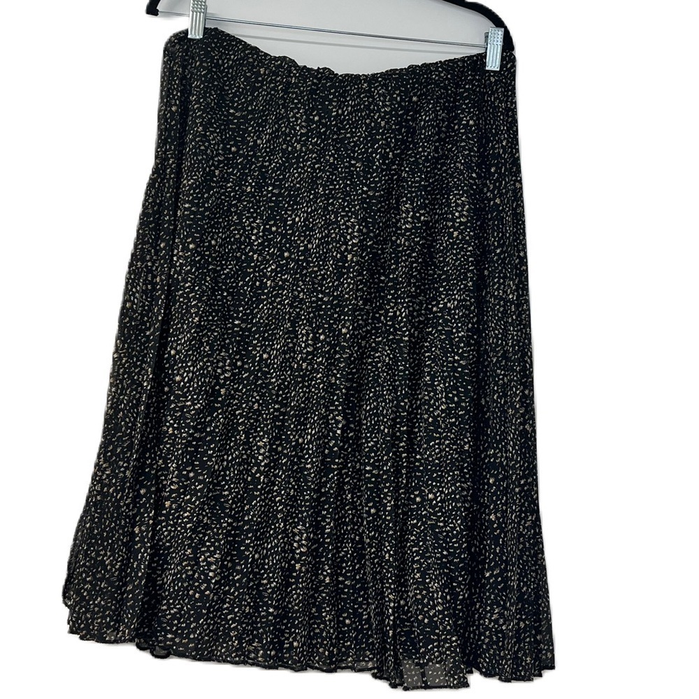 Primark woman's black pleated midi black brown white elastic sz 12 skirt casual